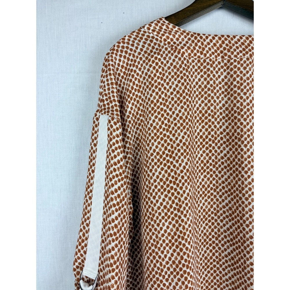 Worthington Womens Brown White Dot V-Neck Roll Tab Sleeve Blouse Top 1X - Picture 12 of 15